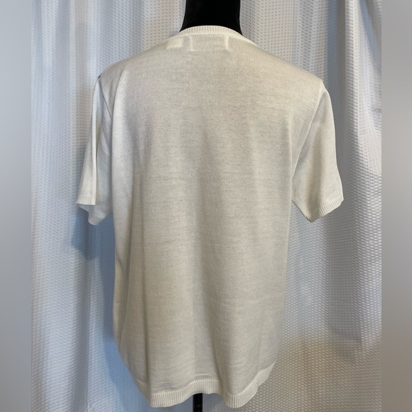 Alfred Dunner white & pastel patchwork design short sleeve sweater size medium - Picture 3 of 5